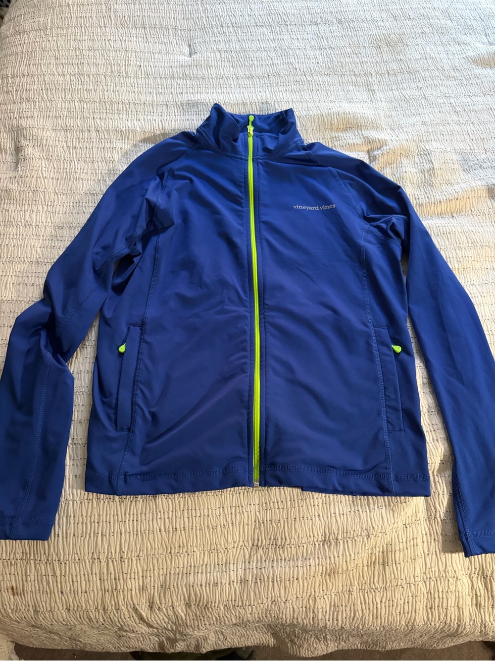 Vineyard Vines Royal Blue Jacket with Neon Yellow Zipper